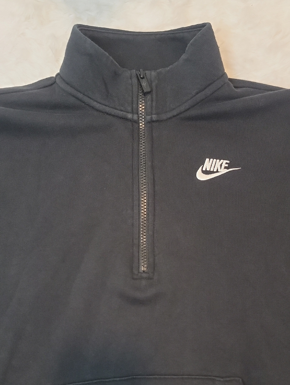 Nike Black Half-Zip Pullover with White Ebroidered Swoosh. Small - Picture 5 of 6